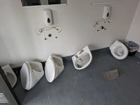 Old toilets, urinals and basins removed from the C block toilets ahead of the rebuild