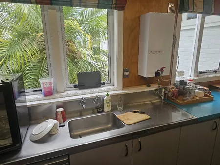 The old staffroom kitchen at Manaia View School before the refurbishment
