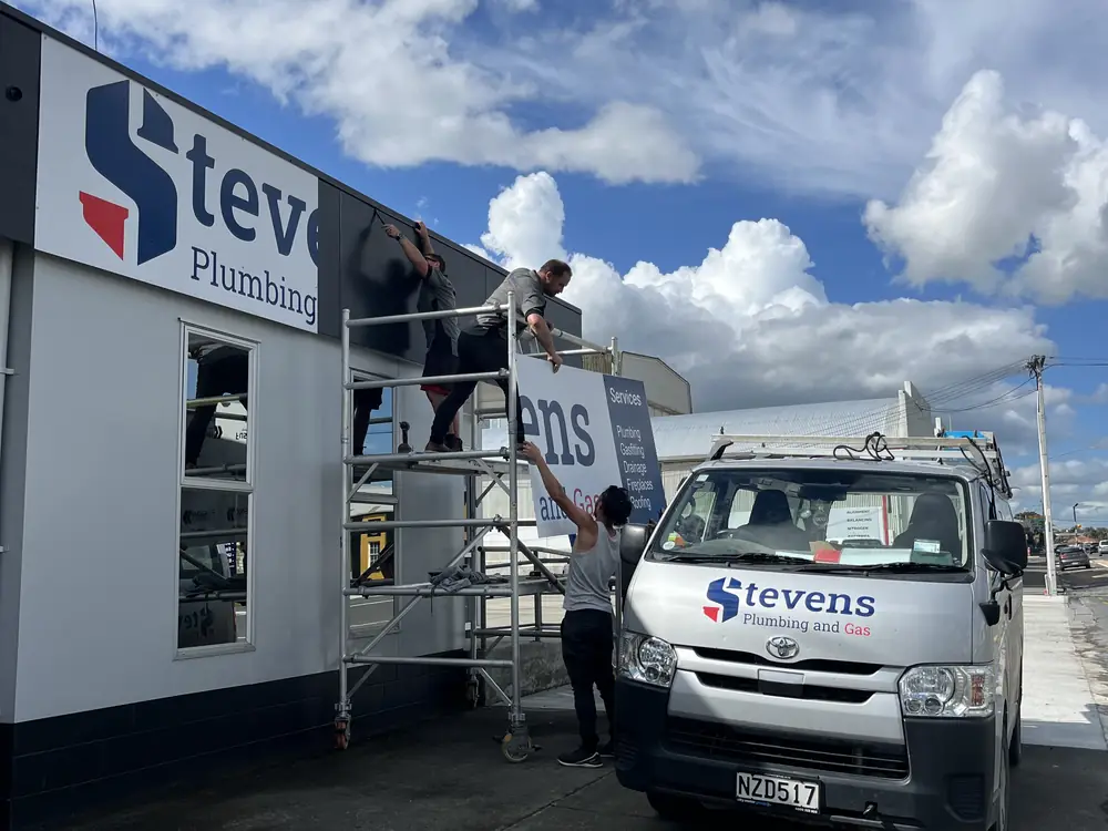 A Stevens Plumbing and Gas van outside the Stevens shop on Normanby Street, Dargaville